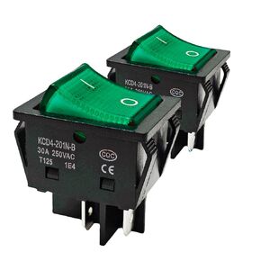 30A 250V KCD4 Rocker Switch DPST 4 Pin Green Lighted 120V Rocker Toggle Switch ON Off Heavy Duty T125-2Pack (Green)