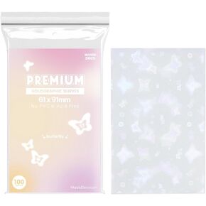 Butterfly Holographic Kpop Photocard Sleeves Card Protector PVC Free and Acid Free Shield Cover 100 Sleeves per Pack (57x88mm (for Single sleeving))