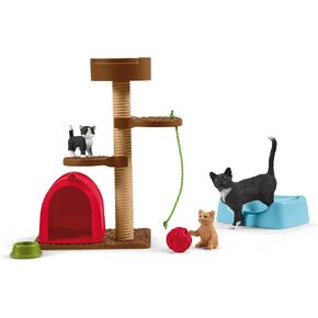 Schleich Farm World Cute Cats and Kittens Playtime Figurine Set - 9-Piece Realistic Momma Cat and Baby Kitten Figurine Large Playset forToddlers, Boys and Girls, Gift for Kids Ages 3+