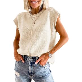 Womens Cap Sleeve Tops Trendy Tank Tops Loose Knit Sweater Vests Cute Outfits Spring Fall Summer Tops
