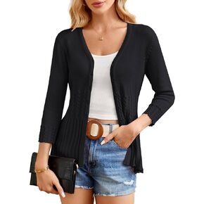 GRACE KARIN Cardigan Sweater for Women 2024 3/4 Sleeve Botton Down V Neck Open Front Classic Cardigans Soft Knit