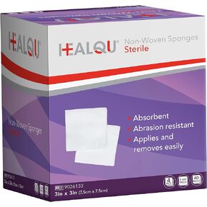 HEALQU Gauze Pads - 3x3" Box of 80 Gauze Sponges- 40 Sterile Packs of 2 Pads, Non-Woven Surgical Sponges - Super Absorbent Medical Gauze Sponges for Wound Dressing, Debridement, Cleaning, Prepping