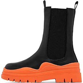 Women Platform Chelsea Bootie,Fashion Mid Calf Boots Chunky Double Heel Round Toe Slip on Thick Sole