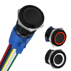 WERKI 16mm Latching Push Button Switch Red Green LED Light 5/8" Mounting Hole 1NO1NC SPDT IP67 Waterproof Black Finish Self-Locking Push Button Switch 12v(Red＆White/Black Finish)