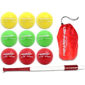 PowerNet Sweet Spot Training Bat + Baseball 2.8" Progressive Weighted Ball 9 LITE Pack | Follow Through and Form | Strength and Muscle | Hand-Eye Coordination