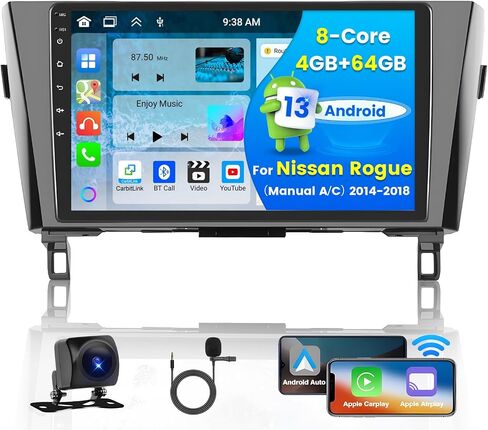 [4G+64G] لسيارة Nissan Rogue (دليل A/C) 2014-2018 Android 13 ستيريو لاسلكي، شاشة لمس 10.1 بوصة في لوحة القيادة وراديو ملاحة GPS مع كاميرا احتياطية Android Auto Bluetooth FM RDS in Saudi Arabia