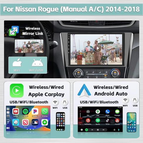 [4G+64G] لسيارة Nissan Rogue (دليل A/C) 2014-2018 Android 13 ستيريو لاسلكي، شاشة لمس 10.1 بوصة في لوحة القيادة وراديو ملاحة GPS مع كاميرا احتياطية Android Auto Bluetooth FM RDS in Saudi Arabia