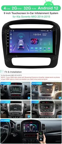 ASURE 9 بوصة ترقية راديو ستيريو للسيارة Kia Sorento 2014 2015، 4Core 2GB+32GB Android Car GPS Navigation Unit مع Carplay، Android Auto، مشغل فيديو بشاشة تعمل باللمس 1280x800، دعم الكاميرا الاحتياطية للمصنع in Saudi Arabia