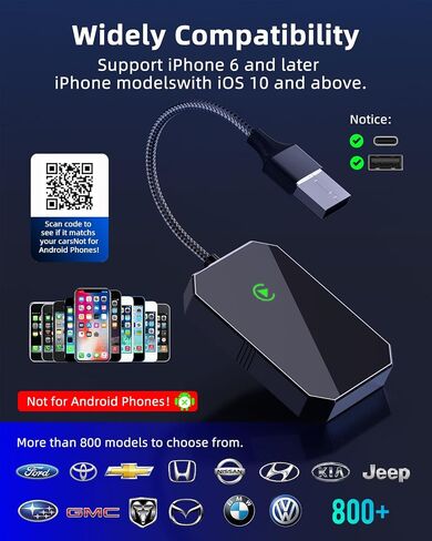Wireless CarPlay Adapter, Convert Wired CarPlay to Wireless, Fit for Cars with Factory CarPlay Function and iPhone iOS 10+, Support Navigation, Music and Phone Calls in Saudi Arabia