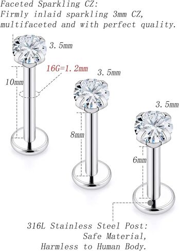 16G Lip Rings For Women Stainless Surgical Steel Labret Jewelry Monroe Lip Ring Medusa Piercing Jewelry Tragus Helix Cartilage Forward Earring Piercing Jewelry For Women 6MM 8MM 10MM 6 Pairs in Kuwait