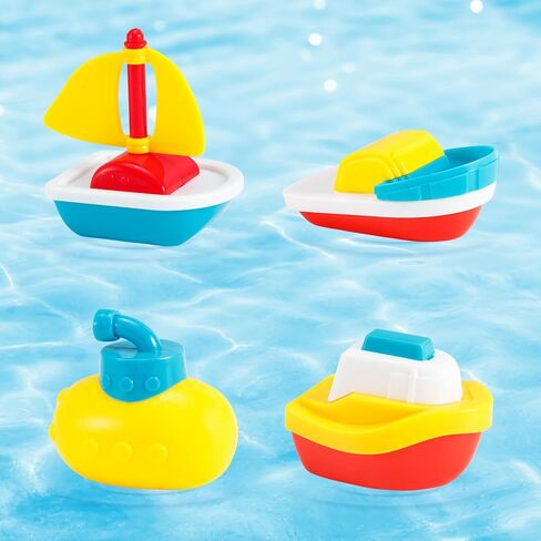 لعبة قارب ألعاب حمام للأطفال الصغار 1-3، مجموعة من 4، قوارب لعبة عائمة لحوض الاستحمام، ألعاب حمام سباحة للأطفال للعب في الماء في الهواء الطلق، ألعاب شاطئ حمام سباحة خالية من العفن، هدية عيد ميلاد مثالية لعيد الميلاد in Kuwait