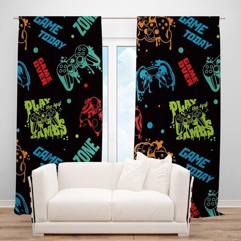 لعبة فيديو وحدة تحكم ليلية للأطفال الأولاد ستائر نافذة للأولاد في سن المراهقة غرفة نوم ألعاب وحدة تحكم لوحة ألعاب على الطراز الحديث ستارة غرفة سواد حرارية 2 لوح 82 × 84 بوصة in Kuwait