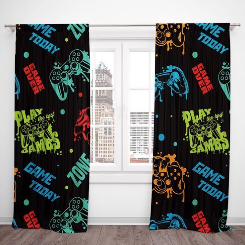 لعبة فيديو وحدة تحكم ليلية للأطفال الأولاد ستائر نافذة للأولاد في سن المراهقة غرفة نوم ألعاب وحدة تحكم لوحة ألعاب على الطراز الحديث ستارة غرفة سواد حرارية 2 لوح 82 × 84 بوصة in Kuwait