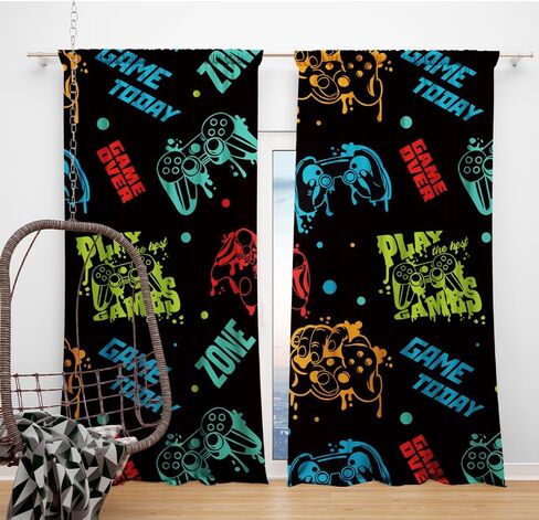لعبة فيديو وحدة تحكم ليلية للأطفال الأولاد ستائر نافذة للأولاد في سن المراهقة غرفة نوم ألعاب وحدة تحكم لوحة ألعاب على الطراز الحديث ستارة غرفة سواد حرارية 2 لوح 82 × 84 بوصة in Kuwait