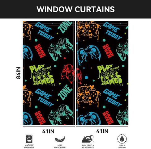 لعبة فيديو وحدة تحكم ليلية للأطفال الأولاد ستائر نافذة للأولاد في سن المراهقة غرفة نوم ألعاب وحدة تحكم لوحة ألعاب على الطراز الحديث ستارة غرفة سواد حرارية 2 لوح 82 × 84 بوصة in Kuwait