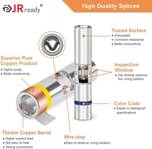 JRready 100 Sets IP68 Waterproof Heat Shrink Butt Connectors, 16-12 AWG Insulated Electrical Marine Automotive Wire Connectors, Tinned Copper Crimp Terminals Butt Splices with 3:1 Heat Shrink Tube in Saudi Arabia