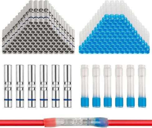 JRready 100 Sets IP68 Waterproof Heat Shrink Butt Connectors, 16-12 AWG Insulated Electrical Marine Automotive Wire Connectors, Tinned Copper Crimp Terminals Butt Splices with 3:1 Heat Shrink Tube in Saudi Arabia