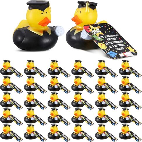 30 Pcs Graduation Rubber Ducks with Party Cards Mini Ducky Favors Graduation Cap and Certificate for Pool Bath Toys Gifts Party Supplies(Yellow) in Saudi Arabia