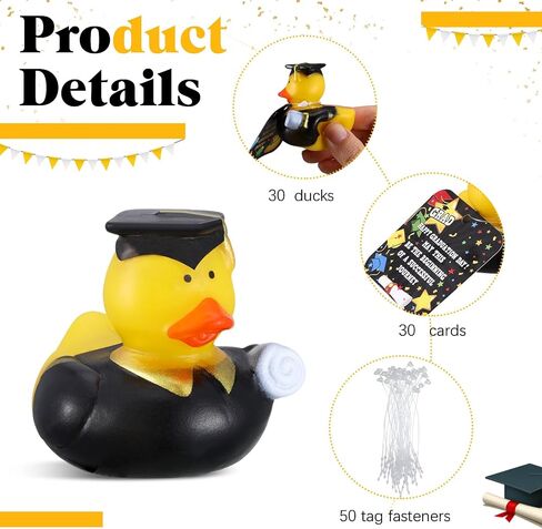 30 Pcs Graduation Rubber Ducks with Party Cards Mini Ducky Favors Graduation Cap and Certificate for Pool Bath Toys Gifts Party Supplies(Yellow) in Saudi Arabia