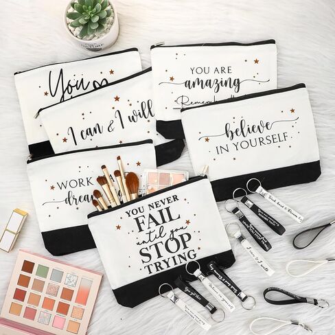 Sanwuta 48 Pcs Employee Appreciation Gifts for Women Make up Bags Bulk Thank You Gifts Canvas Bags with Keychains for Women in Kuwait