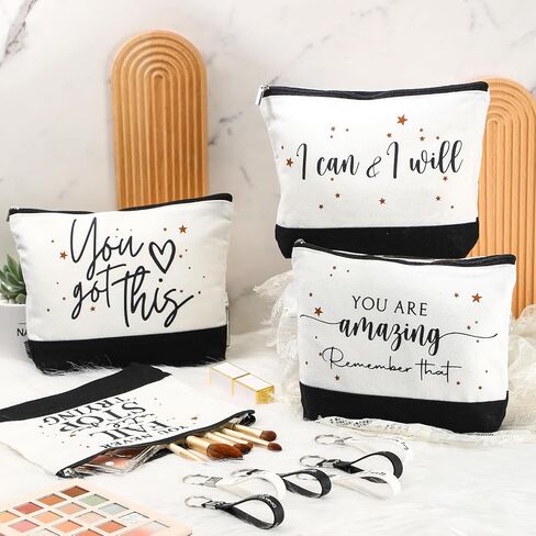 Sanwuta 48 Pcs Employee Appreciation Gifts for Women Make up Bags Bulk Thank You Gifts Canvas Bags with Keychains for Women in Kuwait