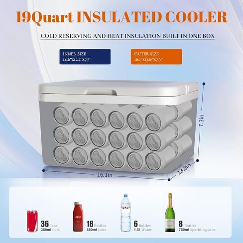 LifeBROS 19qt Insulated Portable Cooler Leak-Proof Airtight Ice Chest Dry Box Hard Cooler Plus Ice Packs for Travel, BBQ, Camping, Picnic-Blue in Saudi Arabia