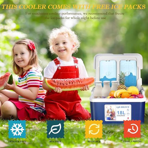 LifeBROS 19qt Insulated Portable Cooler Leak-Proof Airtight Ice Chest Dry Box Hard Cooler Plus Ice Packs for Travel, BBQ, Camping, Picnic-Blue in Saudi Arabia