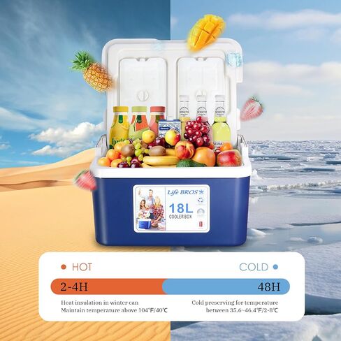 LifeBROS 19qt Insulated Portable Cooler Leak-Proof Airtight Ice Chest Dry Box Hard Cooler Plus Ice Packs for Travel, BBQ, Camping, Picnic-Blue in Saudi Arabia