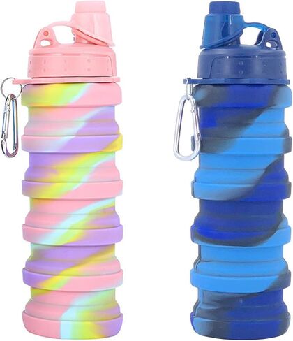 Collapsible Water Bottles Two Pack Travel Sports Portable Sport Water Bottle comes with mountaineering Buckle 500ml silicone Water-proof camping water bottle (Purple and Grey Color) in Saudi Arabia