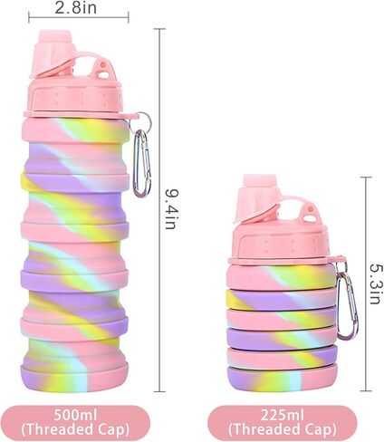 Collapsible Water Bottles Two Pack Travel Sports Portable Sport Water Bottle comes with mountaineering Buckle 500ml silicone Water-proof camping water bottle (Purple and Grey Color) in Saudi Arabia