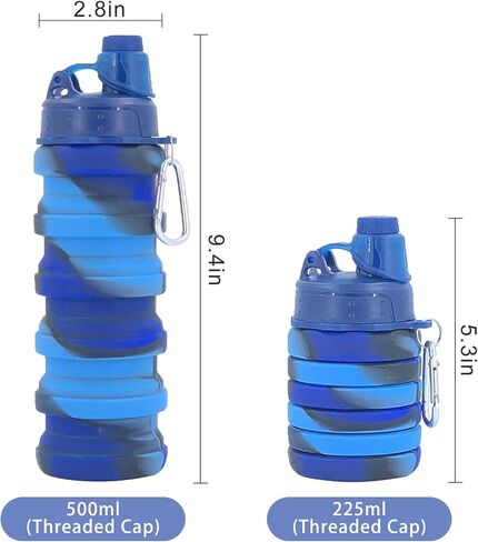 Collapsible Water Bottles Two Pack Travel Sports Portable Sport Water Bottle comes with mountaineering Buckle 500ml silicone Water-proof camping water bottle (Purple and Grey Color) in Saudi Arabia