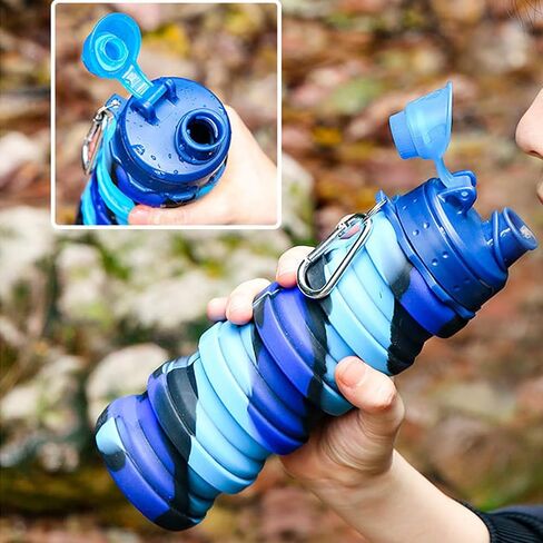 Collapsible Water Bottles Two Pack Travel Sports Portable Sport Water Bottle comes with mountaineering Buckle 500ml silicone Water-proof camping water bottle (Purple and Grey Color) in Saudi Arabia