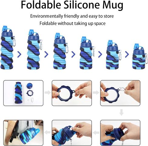 Collapsible Water Bottles Two Pack Travel Sports Portable Sport Water Bottle comes with mountaineering Buckle 500ml silicone Water-proof camping water bottle (Purple and Grey Color) in Saudi Arabia