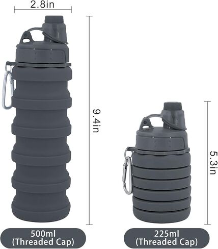 Collapsible Water Bottles Two Pack Travel Sports Portable Sport Water Bottle comes with mountaineering Buckle 500ml silicone Water-proof camping water bottle (Purple and Grey Color) in Saudi Arabia