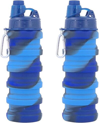 Collapsible Water Bottles Two Pack Travel Sports Portable Sport Water Bottle comes with mountaineering Buckle 500ml silicone Water-proof camping water bottle (Purple and Grey Color) in Saudi Arabia