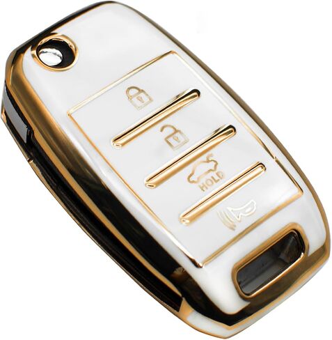 غطاء FEYOUN Key Fob متوافق مع Kia Forte Optima Rio Sedona Sorento Soul Sportage Hyundai Elantra Genesis Sonata Flip 4 أزرار TPU عن بعد بدون مفتاح غطاء حماية ملحقات غطاء حماية، أسود in Kuwait