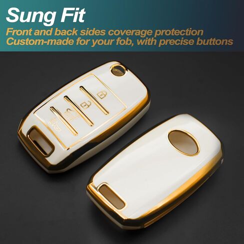 غطاء FEYOUN Key Fob متوافق مع Kia Forte Optima Rio Sedona Sorento Soul Sportage Hyundai Elantra Genesis Sonata Flip 4 أزرار TPU عن بعد بدون مفتاح غطاء حماية ملحقات غطاء حماية، أسود in Kuwait