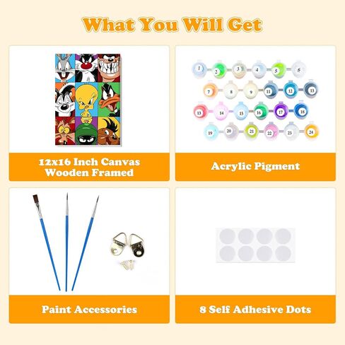 مجموعات الطلاء المؤطرة بالأرقام من MOGTAA للبالغين المبتدئين، طلاء كرتوني بالأرقام للفتيات من سن 8 إلى 12 عامًا، مجموعات الطلاء الزيتي DIY للديكور المنزلي (12 × 16 بوصة) in Kuwait