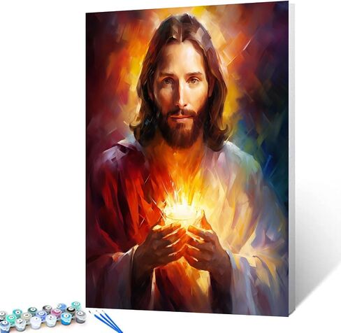 Tucocoo Jesus Christ Paint by Number for Adults Beginner, DIY Oil Painting Kits on Canvas with Brushes and Acrylic Pigment, Holdin The Cross Christian Pictures for Home Decor 16x20 inch (Frameless) in Saudi Arabia
