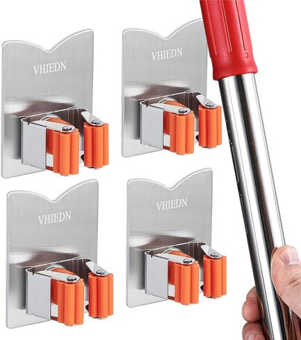 Broom and Mop Holder Wall Mounted, Stainless Steel Self Adhesive Single Broom Hanger Hook, Heavy Duty Organizer Rack, V-Shape Orange, 4 Pack in Saudi Arabia