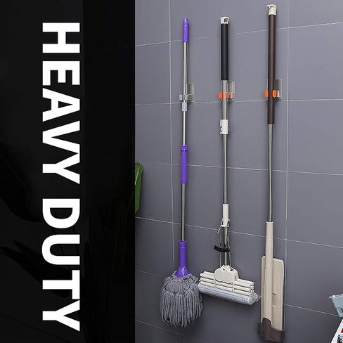 Broom and Mop Holder Wall Mounted, Stainless Steel Self Adhesive Single Broom Hanger Hook, Heavy Duty Organizer Rack, V-Shape Orange, 4 Pack in Saudi Arabia