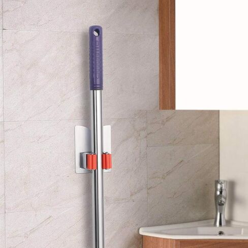Broom and Mop Holder Wall Mounted, Stainless Steel Self Adhesive Single Broom Hanger Hook, Heavy Duty Organizer Rack, V-Shape Orange, 4 Pack in Saudi Arabia