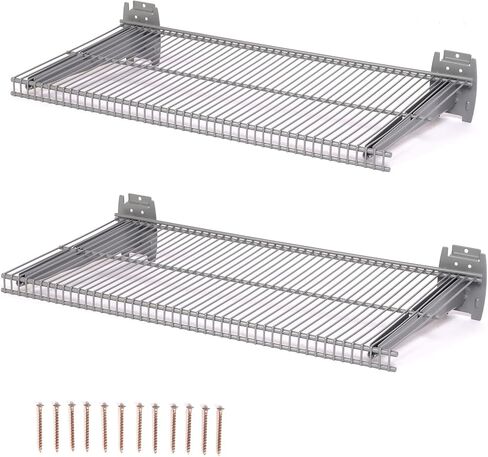 lesolar 2Pcs Metal Slat Wall Shelves 12 x 24 inch Wall Mounted Storage Shelf for Slatwall Accessories Garage Organizer for Shoes Baseball Glove Sundries in Kuwait