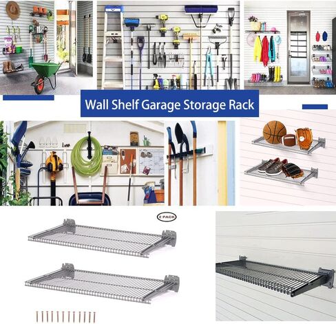 lesolar 2Pcs Metal Slat Wall Shelves 12 x 24 inch Wall Mounted Storage Shelf for Slatwall Accessories Garage Organizer for Shoes Baseball Glove Sundries in Kuwait