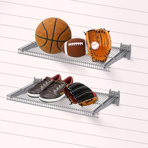 lesolar 2Pcs Metal Slat Wall Shelves 12 x 24 inch Wall Mounted Storage Shelf for Slatwall Accessories Garage Organizer for Shoes Baseball Glove Sundries in Kuwait