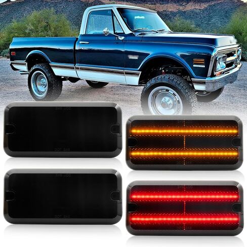 استبدال أضواء علامة الجانب LED لشاحنات سلسلة 1968-1972 Chevy C/K 1968-1996 GMC G/P Series Vans Amber Front & Rear مصابيح إشارة جانبية حمراء عدسات مدخنة OEM Fender Sidemarker Clearance Light Kit in Saudi Arabia