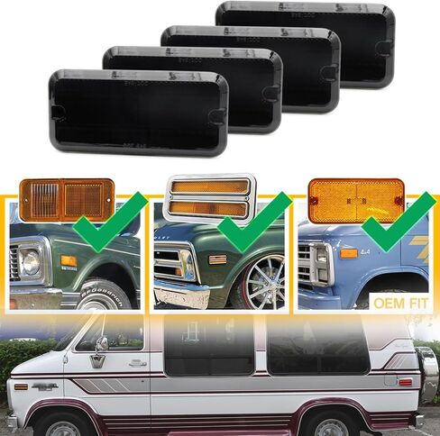 استبدال أضواء علامة الجانب LED لشاحنات سلسلة 1968-1972 Chevy C/K 1968-1996 GMC G/P Series Vans Amber Front & Rear مصابيح إشارة جانبية حمراء عدسات مدخنة OEM Fender Sidemarker Clearance Light Kit in Saudi Arabia