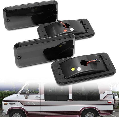 استبدال أضواء علامة الجانب LED لشاحنات سلسلة 1968-1972 Chevy C/K 1968-1996 GMC G/P Series Vans Amber Front & Rear مصابيح إشارة جانبية حمراء عدسات مدخنة OEM Fender Sidemarker Clearance Light Kit in Saudi Arabia