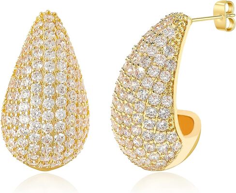 Chunky Gold Hoop Earrings for Women, Rhinestone Teardrop Earrings Dupes Lightweight Water Drop Earrings for Women Trendy Tear Drop Dangle Earrings Hypoallergenic Jewelry for Women in Saudi Arabia
