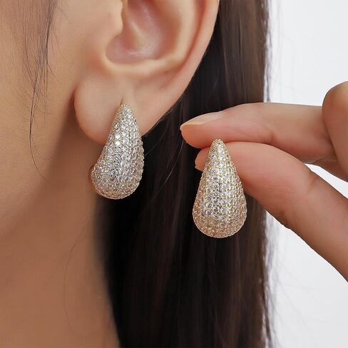 Chunky Gold Hoop Earrings for Women, Rhinestone Teardrop Earrings Dupes Lightweight Water Drop Earrings for Women Trendy Tear Drop Dangle Earrings Hypoallergenic Jewelry for Women in Saudi Arabia